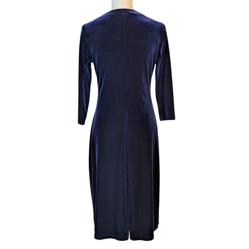 Vintage 90s Kathie Lee Purple Velvet Midi Dress Minimalist Bodycon Cocktail S - Picture 3 of 16